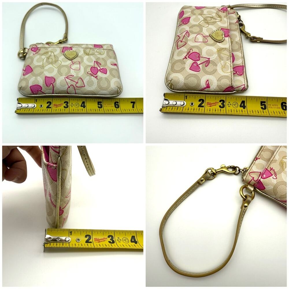 Coach Waverly Cherry Heart Signature Wristlet Khaki Pink 49240 BKHPK - Picture 10 of 15